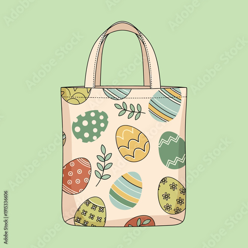 Easter egg decorated tote bag vector illustration isolated on White Background