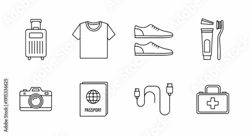 Essential items for a traveler's packing list Vector