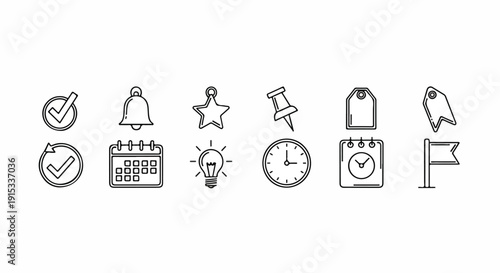 A collection of icons representing various tasks, reminders, and events. Vector