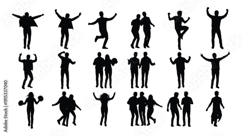 Diverse group of people in various dynamic poses and activities isolated on white background, Vector