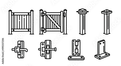 A collection of various types of gates, barriers, and locking mechanisms Vector