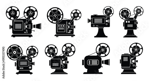A Collection of Vintage Cinema Projector Silhouettes for Retro Film Enthusiasts