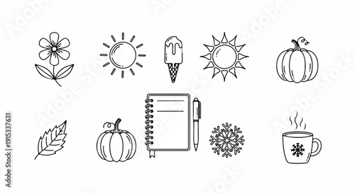 Fall-themed illustrations showcasing autumnal elements and academic symbols Vector