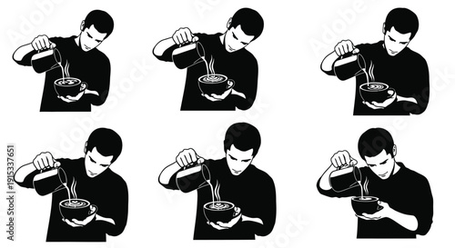 Barista's Precise Artistry Crafting Latte Art Patterns with Pouring Technique