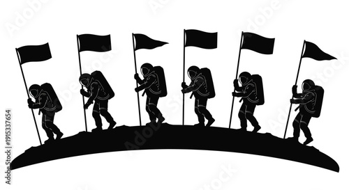 Astronauts planting flags on an alien planet representing exploration and discovery