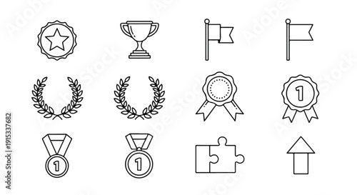 Assorted vector icons representing awards, achievements, and symbols of recognition Vector