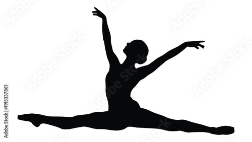 A silhouette of a person performing a dynamic yoga pose with arms and legs extended. isolated on white background, Vector
