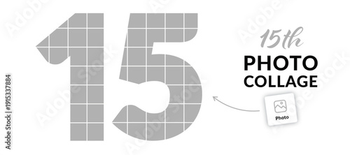 15 photo collage. 15th anniversary or 15th birthday picture collage concept. Vector illustration