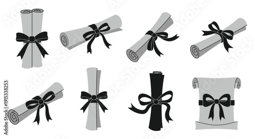 Collection of elegant scrolled documents adorned with decorative black bows for celebratory