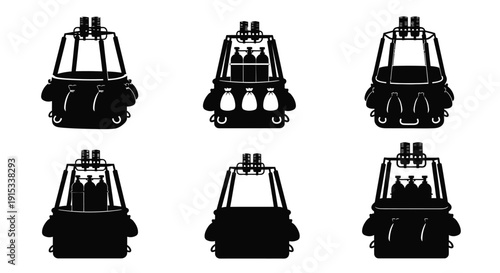 Collection of Hot Air Balloon Baskets Silhouettes Displaying Various Load Configurations