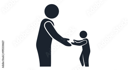 A simple black silhouette depicts a parent and child reaching for each other