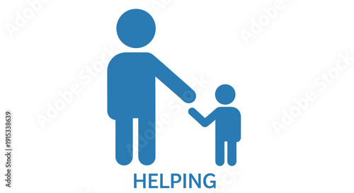 Blue icon depicting an adult and child holding hands with the word helping