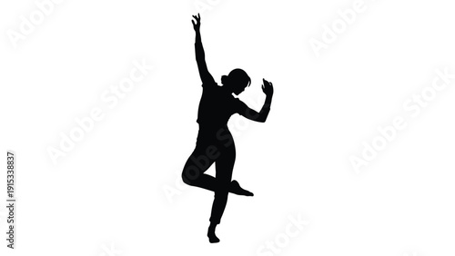 Silhouette of a person joyfully jumping with arms raised in the air isolated on white background, Vector