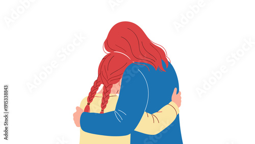 Heartwarming illustration of a mother and daughter sharing a warm embrace, highlighting the deep emotional bond and love between family members.