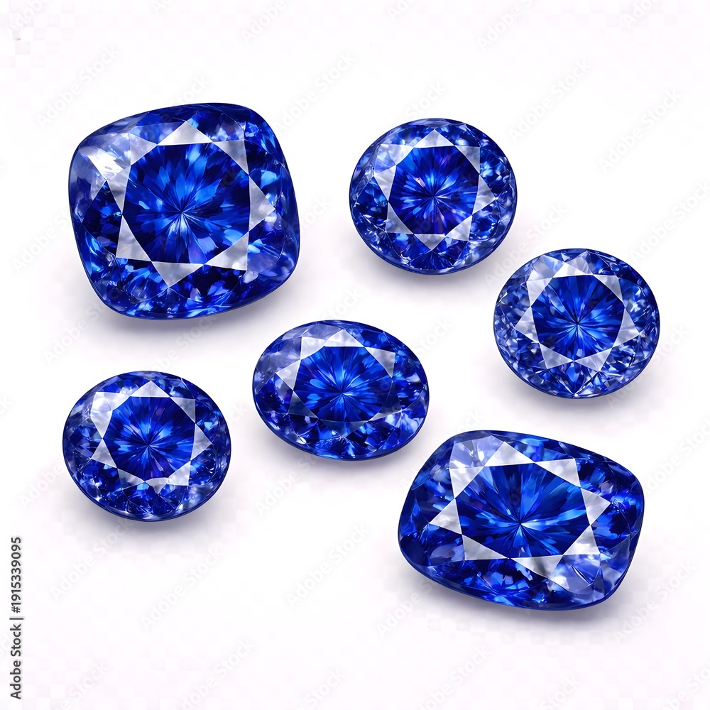 Fototapeta premium Blue sapphire gemstones isolated on white or transparent background