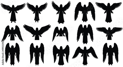 Diverse Silhouette Collection of Winged Figures in Various Poses