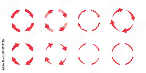 Circular arrow rotation icon set with black recycle, refresh, reload and loop symbols for infographic design. Set of circular reload icons. Repeat motion icon. repeat, reload, refresh, redo icon set
