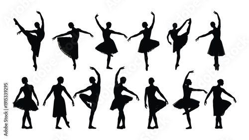 A group of ballerinas performing a dance routine on stage isolated on white background, Vector