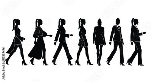 Diverse Silhouettes of Professional Women Striding Confidently in Business Attire