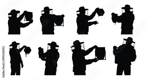 Silhouetted Beekeeper Demonstrates Various Honeycomb Handling Techniques and Beehive Inspections