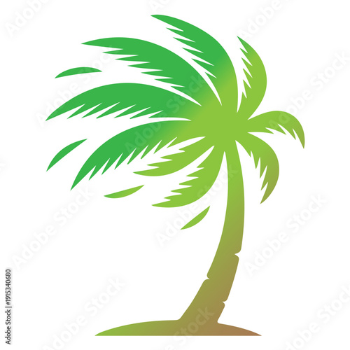 Tropical Palm Tree Vector Illustration, Summer Beach Palm Silhouette, Exotic Island Coconut Tree Clipart, Nature Vacation Logo Design, Minimal Palm Tree Icon Isolated on White Background