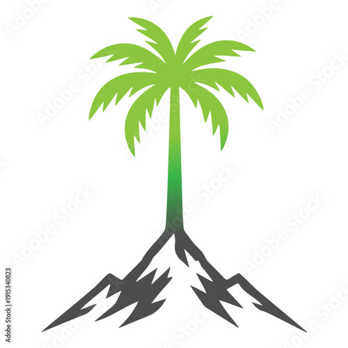 Tropical Palm Tree Vector Illustration, Summer Beach Palm Silhouette, Exotic Island Coconut Tree Clipart, Nature Vacation Logo Design, Minimal Palm Tree Icon Isolated on White Background
