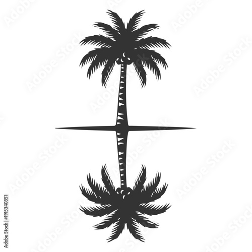 Tropical Palm Tree Vector Illustration, Summer Beach Palm Silhouette, Exotic Island Coconut Tree Clipart, Nature Vacation Logo Design, Minimal Palm Tree Icon Isolated on White Background