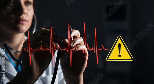 Critical Care Alert Doctor Diagnosing Heart Condition with EKG Monitor
