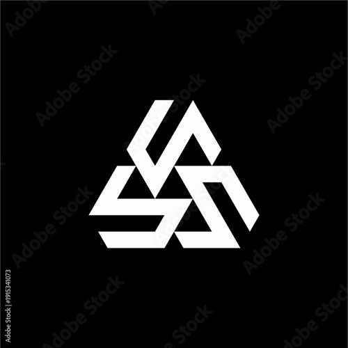 Three disconnected, angular S shapes arranged in a rotating upward triangle pattern.