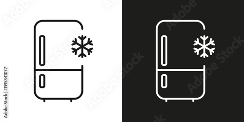 Refrigerator with snowflake - vector editable line icon.