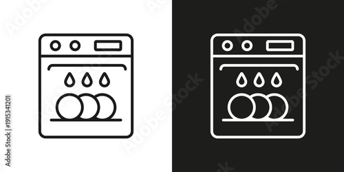 Dishwasher - editable line vector icon.