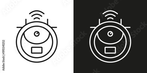 Robot vacuum cleaner - vector editable line icon.