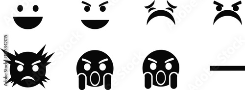 Minimal Heart and Face Emoji Icons in Monochrome Vector Style