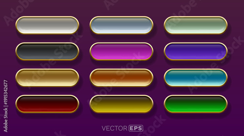 Colorful glossy web buttons with golden frames.