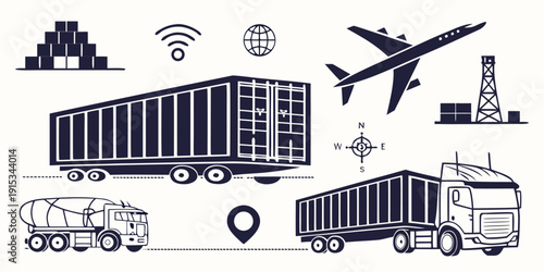 Dark blue logistics shipping on white background truck