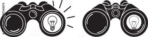 This image features a pair of binoculars with a lightbulb in each lens, symbolizing innovative ideas and creative vision. vector silhouette