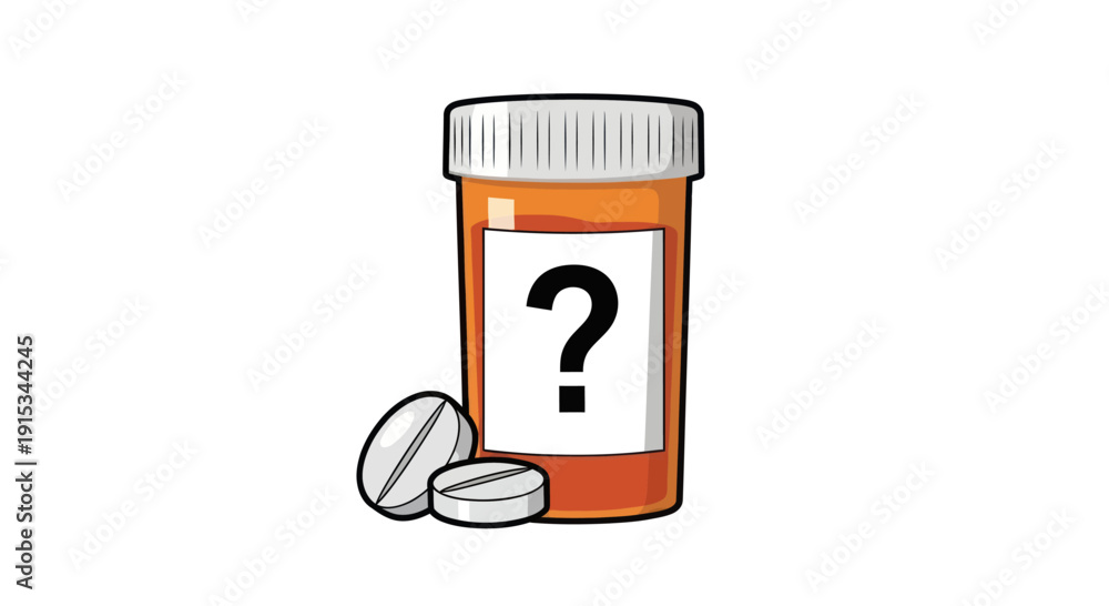 Obraz premium Question Mark on Prescription Pill Bottle with Tablets