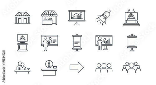 Presentation Icons: Business, Marketing, and Information Display Set