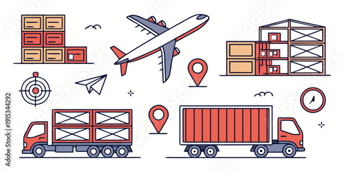 Logistics including airplane truck containers warehouse shipping containers 1
