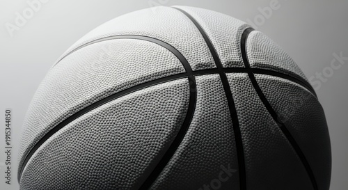 Close-up of a basketball in black and white, highlighting its texture and classic design, perfect for sports-related themes and graphic projects.