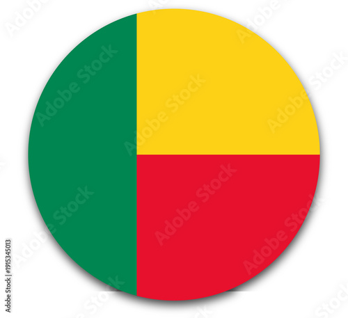 Benin flag graphic, circular emblem with green and yellow quarter panels and red bottom, national symbol of heritage and unity, isolated on white with shadow Free Download Benin flag graphic, circular emblem with green and yellow quarter panels and red bottom, national symbol of heritage and unity, isolated on white with shadow - GFXLoad