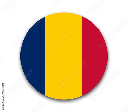 Chad flag icon, circular national symbol with vertical stripes in blue, yellow, and red, representing pride and identity, on a clean white background with shadow Free Download Chad flag icon, circular national symbol with vertical stripes in blue, yellow, and red, representing pride and identity, on a clean white background with shadow - GFXLoad