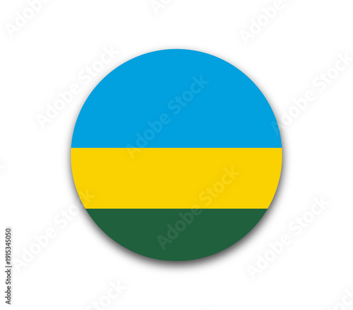 Free Download Rwanda flag circle, national emblem with blue, yellow, and green horizontal stripes, representing peace, development, and natural resources, on white with shadow - GFXLoad