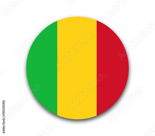 Free Download Mali flag icon, circular national symbol with green, yellow, and red vertical stripes, representing unity, justice, and blood shed for freedom, on white with shadow - GFXLoad