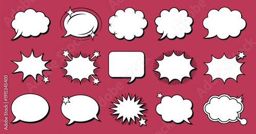 Speech Bubble Vector Set Stock Illustration, Comic Style Dialog and Thought Balloons for Cartoon Design, Social Media Graphics, Posters, and Creative Communication Projects