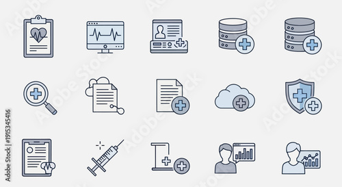 Medical Icons Set: Health, Data, Technology, and Research Icons
