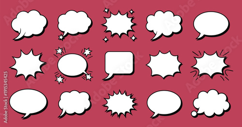 Comic Speech Bubble Vector Collection, Dialog and Thought Balloons Stock Illustration for Graphic Design, Marketing Materials, and Cartoon Layouts