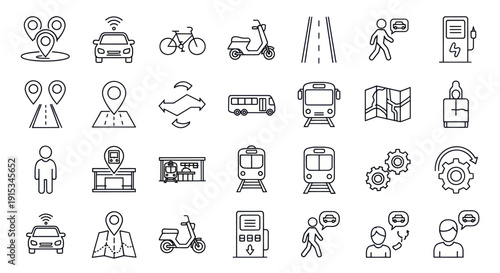 Modern Transportation and Navigation Icons Collection