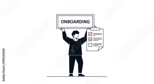 New employee onboarding process with checklist and welcome sign