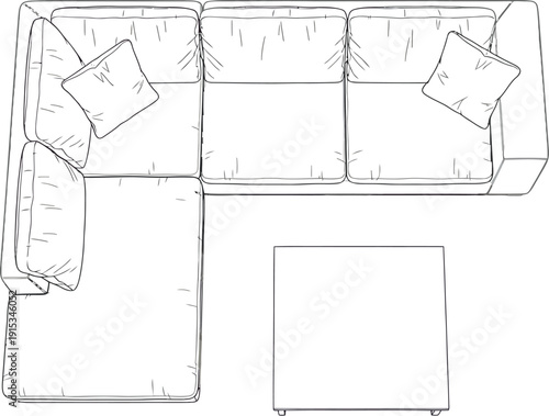 Top View of Corner Sofa with Coffee Table Vector